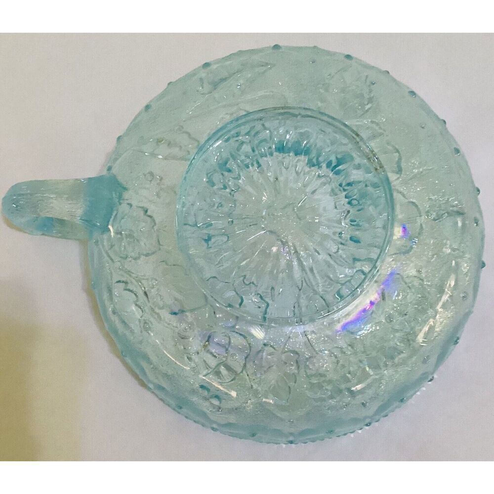 Vintage Imperial Aquamarine Blue Carnival Glass Candy Nut Bowl with Handle - Picture 6 of 7